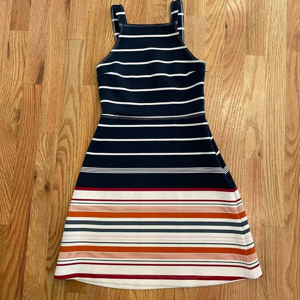 Abercrombie Neoprene Square Neck Dress Navy Stripe Women’s XS - Picture 11 of 12
